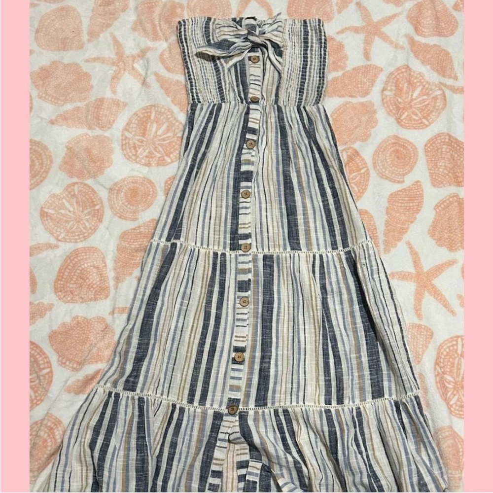 Blue Island strapless striped tie maxi dress!